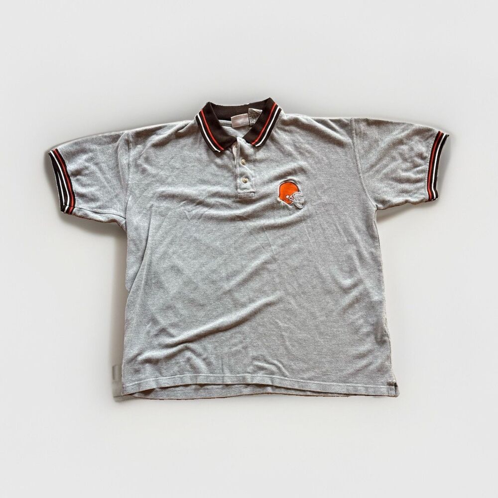 Vintage The Edge Cleveland Browns Gray Polo Embroidered Logo Short Sleeve Men L